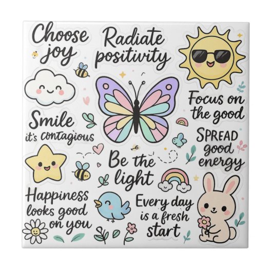 Kawaii-Boho Schmetterlingsticker Fliese (Vorderseite)