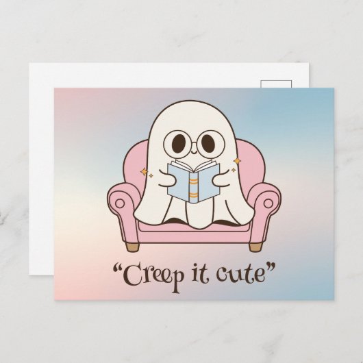 Kawaii boo, niedlicher, spukhafter Halloween Postkarte (Vorne/Hinten)