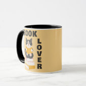 Kawaii Book Lover Back to School Cartoon Cat Reads Tasse (Vorderseite Links)