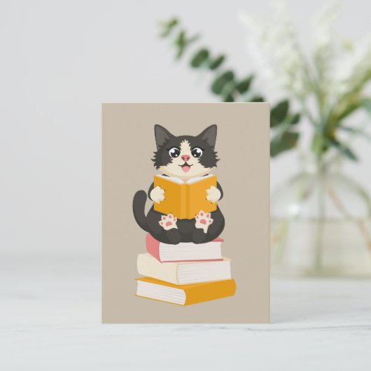 Kawaii Book Lover Cartoon Cat Reader Book Postkarte (Stehend Vorderseite)