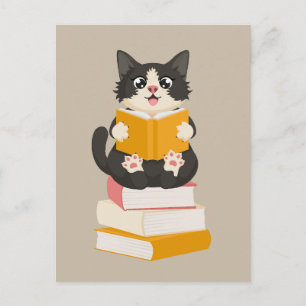Kawaii Book Lover Cartoon Cat Reader Book Postkarte