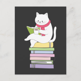Kawaii Book Reader Cat Lover Tea Drinker Postkarte