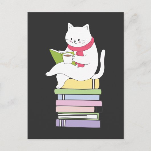 Kawaii Book Reader Cat Lover Tea Drinker Postkarte (Vorderseite)