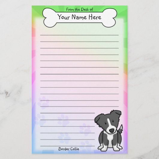 Kawaii Border-Collie-Briefpapier (Regenbogen) Briefpapier (Vorderseite)