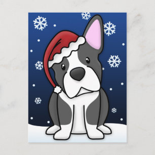 Kawaii Boston Terrier Christmas Postcard Feiertagspostkarte