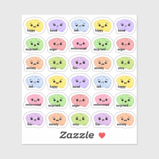 Kawaii Brain Emotion Tracker Rainbow Bujo Planner Aufkleber (Blatt)