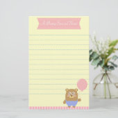 Kawaii Braunbär, der einen rosa Ballon hält Briefpapier (Stehend Vorderseite)