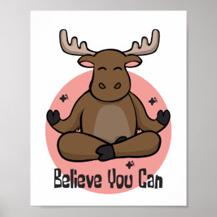Kawaii braunes Zebu-Tier, das Yoga-Posen macht Poster