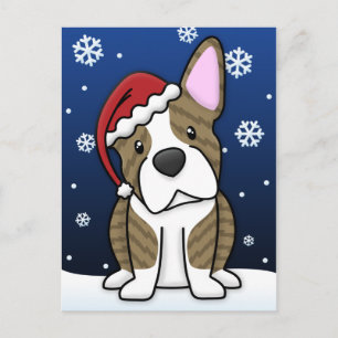 Kawaii Brindle Boston Terrier Feiertagspostkarte