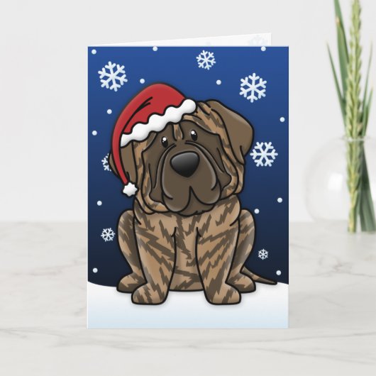 Kawaii Brindle Mastiff-Weihnachtskarte Feiertagskarte (Vorderseite)