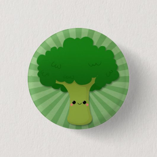 Kawaii Brokkoli auf grüner Sternexplosion Button (Vorderseite)