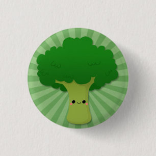 Kawaii Brokkoli auf grüner Sternexplosion Button