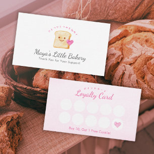 Kawaii-Brot Pink-Wasserfarbe-Bäckerei-Treuekarte Visitenkarte