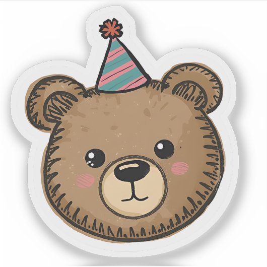 Kawaii Brown Bear Party Sticker (Vorderseite)