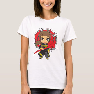 Kawaii brünettes Feuerwehrmann-Mädchen - T-Shirt