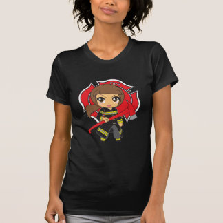 Kawaii brünettes Feuerwehrmann-Mädchen - T-Shirt