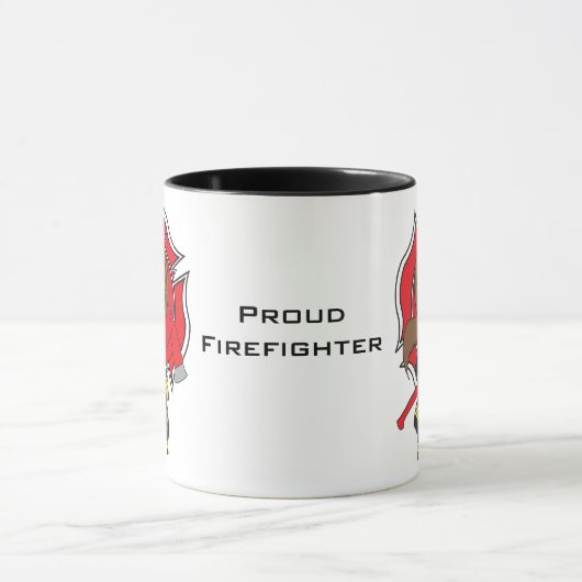Kawaii brünettes Feuerwehrmann-Mädchen Tasse (Zentrum)