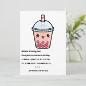 Kawaii-Bubble-Tea-Geburtstags-Einladung Einladung (Stehend Vorderseite)
