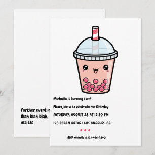 Kawaii-Bubble-Tea-Geburtstags-Einladung Einladung