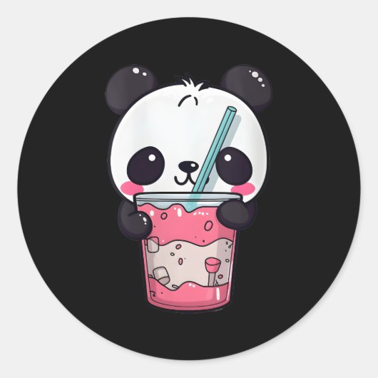 Kawaii Bubble Tea Panda Boba-Tea Japanisch Runder Aufkleber (Vorderseite)