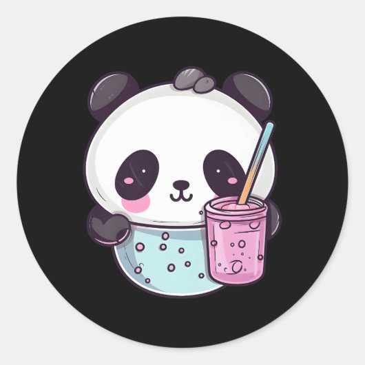 Kawaii Bubble Tea Panda Boba-Tea Japanisch Runder Aufkleber (Vorderseite)