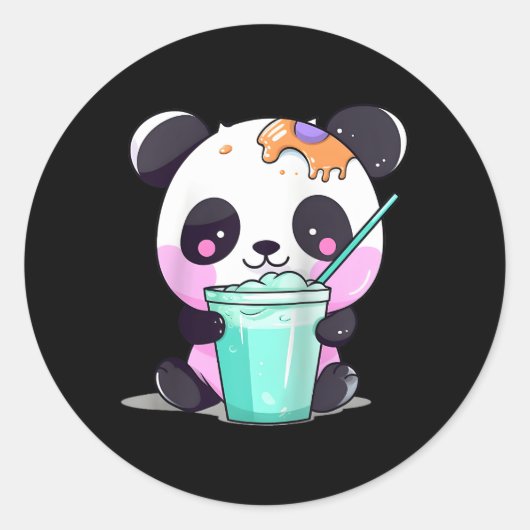 Kawaii Bubble Tea Panda Boba-Tea Japanischer Baseb Runder Aufkleber (Vorderseite)