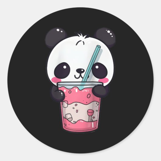 Kawaii Bubble Tea Panda Boba-Tea Japanischer Baseb Runder Aufkleber (Vorderseite)