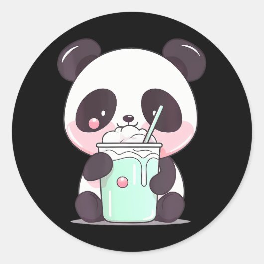 Kawaii Bubble Tea Panda Funny Boba-Tea Japanisch Runder Aufkleber (Vorderseite)