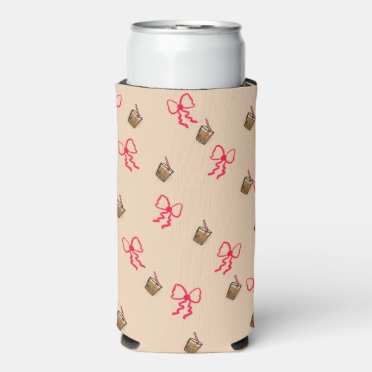 Kawaii Bubble Tee & Bow Muster - Niedliche Seltzer Selters Dosenkühler (Seltzer Vorderseite)