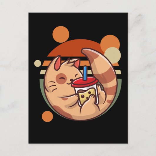 Kawaii Bubble Tee Katze Retro Kitty Postkarte (Vorderseite)