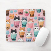 Kawaii Bubble Tee Katzen Nahtloses Muster Mousepad (Mit Mouse)