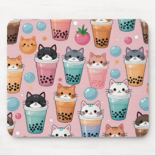 Kawaii Bubble Tee Katzen Nahtloses Muster Mousepad