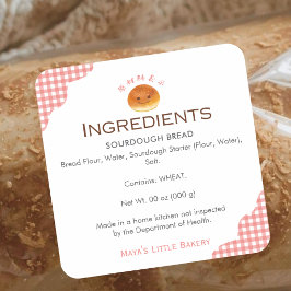 Kawaii Bun Red Gingham Bakery Ingredient Product Quadratischer Aufkleber