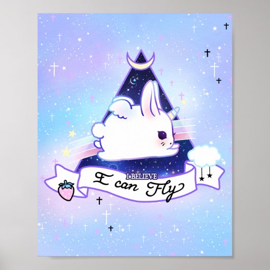 Kawaii bunicorn - Ich glaube, ich kann fliegen Poster (Vorne)