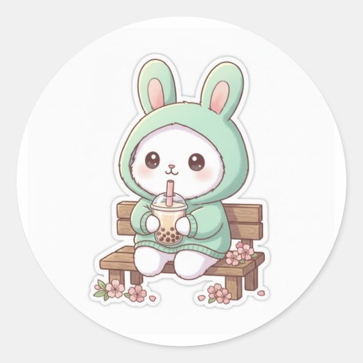 Kawaii Bunny Bubble Tea Sticker (Vorderseite)