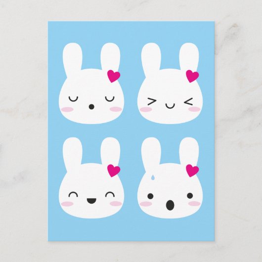 Kawaii Bunny Emotions Postkarte (Vorderseite)