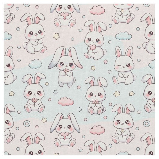 Kawaii Bunny Happy Rabbit Stoff (Nahaufnahme)