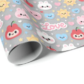 Kawaii Bunny Hearts Love Seamless Pattern Geschenkpapier (Rolleneckpunkt)