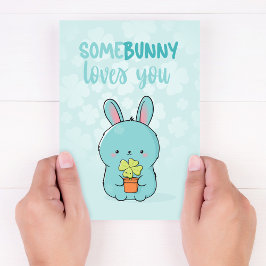 Kawaii Bunny Holding Clover: Sonnige Lieben für Si Karte