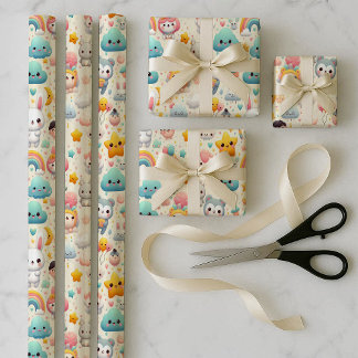 Kawaii Bunny Pastel Verspieltes Verpackungspapier- Geschenkpapier Set