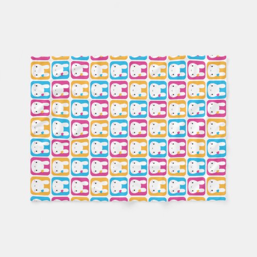Kawaii Bunny Squares Fleecedecke (Vorderseite (Horizontal))