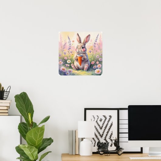 Kawaii Bunny Tasse - Aquarellfeld Blume drucken Poster (Heimbüro)