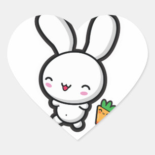 Kawaii Bunny und Carrot Herz-Aufkleber