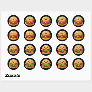 Kawaii Burger Delight Runder Aufkleber