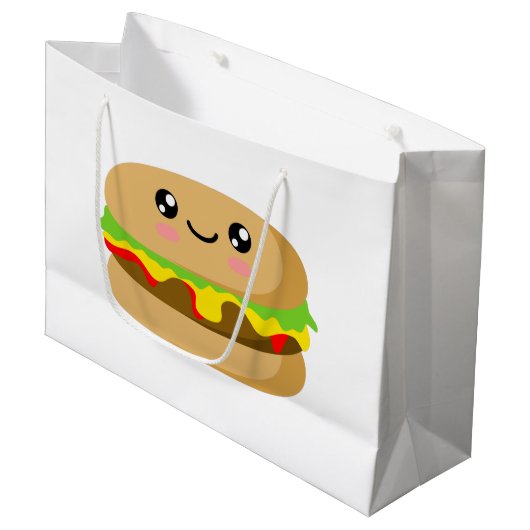Kawaii-Burger Große Geschenktüte (Vorderseite Schrägansicht)