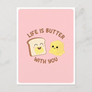 Kawaii Butterbrot Essen Wortspiel Liebe Freundscha Postkarte