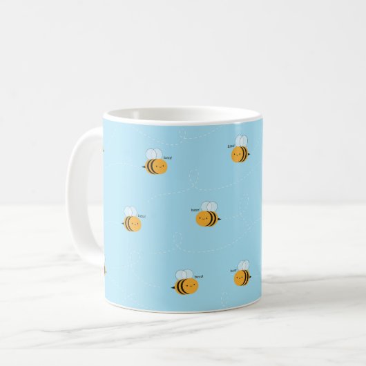 Kawaii Buzzy Hummel-Bienen Kaffeetasse (Vorderseite Links)