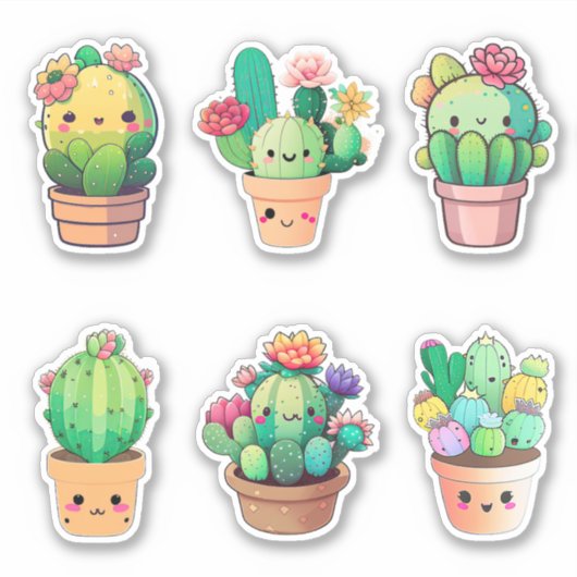 Kawaii Cactus Aufkleber (Vorderseite)