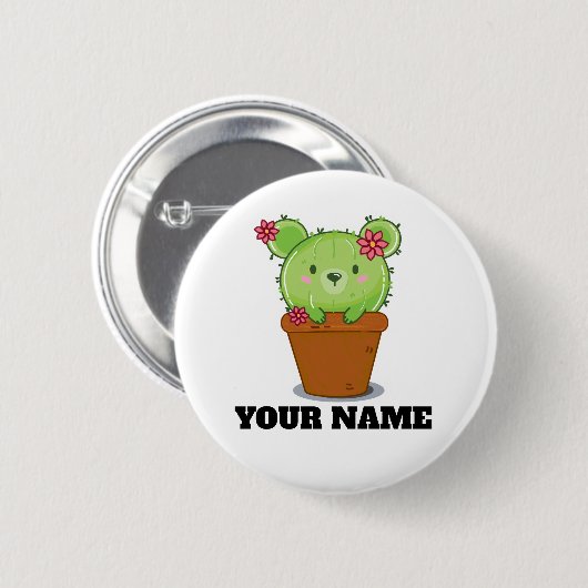 Kawaii Cactus Bear in Flower Pot Button Badge (Vorne & Hinten)