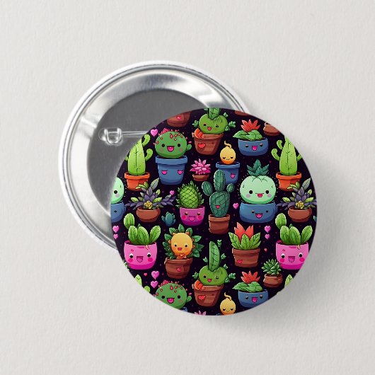 Kawaii Cactus Friends Button (Vorne & Hinten)